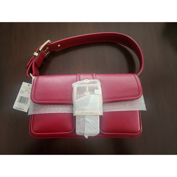 **NEW WITH TAGS** Michael Kors Colby 100% Leather Shoulder Bag - Deep Red - Picture 1 of 8